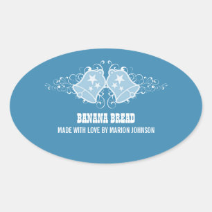 Holiday Bells and Swirls Baking Stickers, Blue Oval Sticker