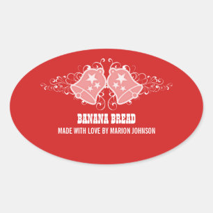 Holiday Bells and Swirls Baking Stickers, Red Oval Sticker