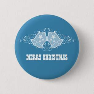 Holiday Bells and Swirls Button, Blue 6 Cm Round Badge