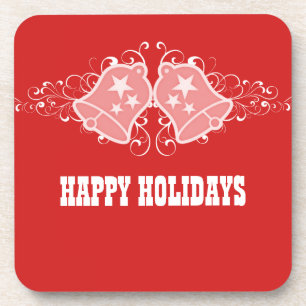 Holiday Bells and Swirls Coaster Set, Red