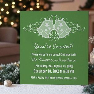 Holiday Bells and Swirls Invite, Green Invitation