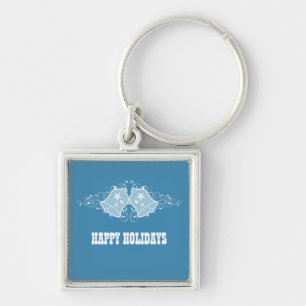 Holiday Bells and Swirls Premium Keychain, Blue Key Ring