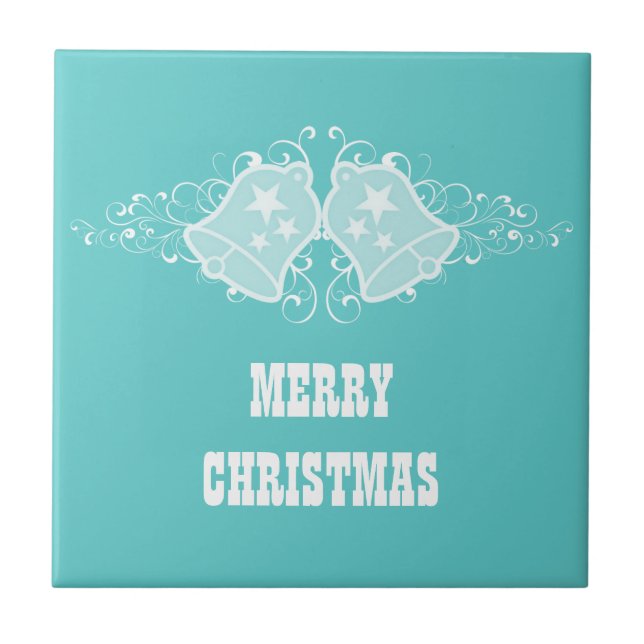 Holiday Bells and Swirls Tile, Aqua Tile (Front)