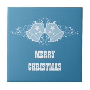 Holiday Bells and Swirls Tile, Blue Ceramic Tile