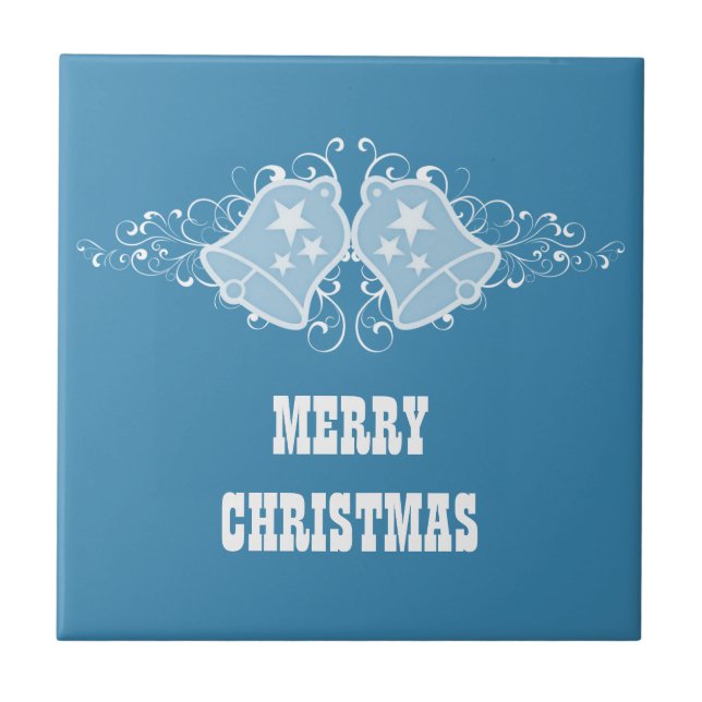 Holiday Bells and Swirls Tile, Blue Ceramic Tile (Front)