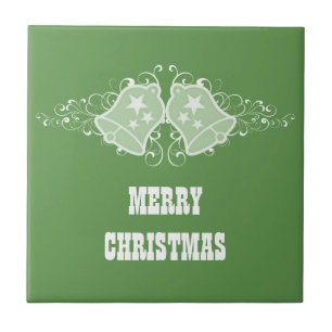 Holiday Bells and Swirls Tile, Green Ceramic Tile
