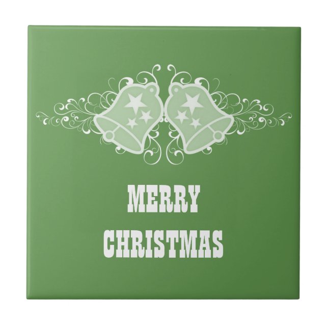 Holiday Bells and Swirls Tile, Green Ceramic Tile (Front)