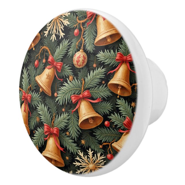 Holiday Bells, Decorative Christmas Pattern, Ceramic Knob (Right)