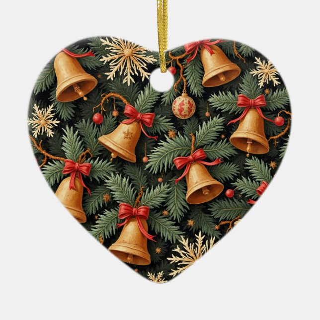 Holiday Bells, decorative pattern. Ceramic Ornament (Front)