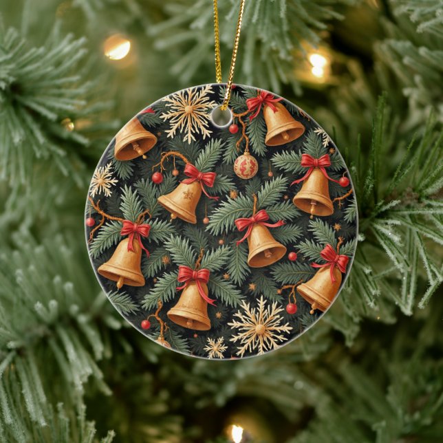 Holiday Bells, decorative pattern. Ceramic Ornament (Tree)