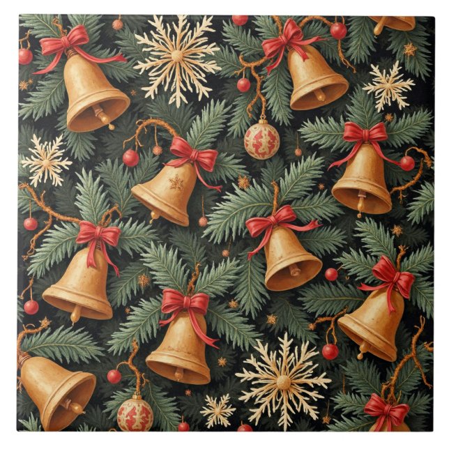 Holiday Bells, decorative pattern. Ceramic Tile (Front)