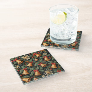 Holiday Bells, decorative pattern. Glass Coaster