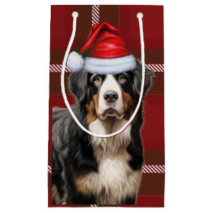 Holiday Bernese Mountain Dog Fun Plaid Christmas Small Gift Bag