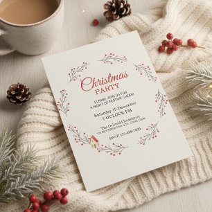 Holiday Berry Branch Christmas Party Invitation