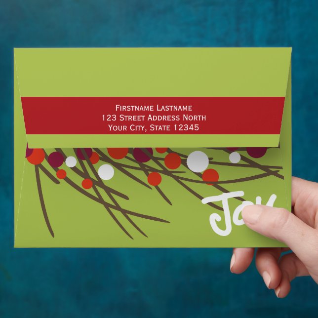 Holiday Berry Wreath with Joy and One Photo Envelope (Hand)