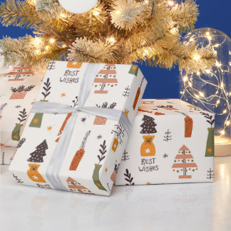 Holiday Best Wishes Wrapping Paper, Christmas Tree Wrapping Paper