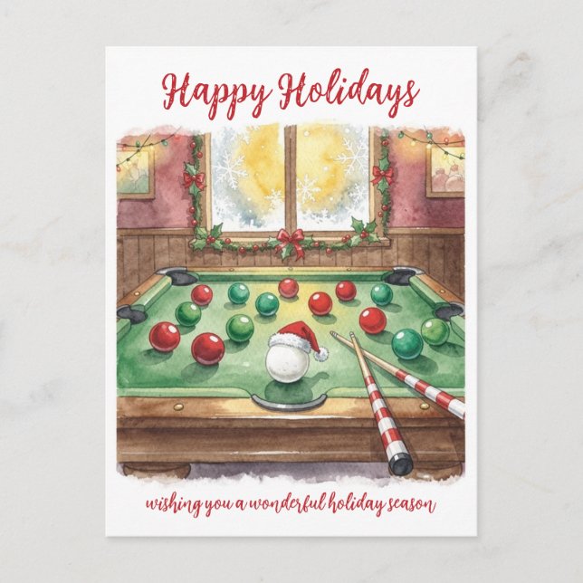 Holiday Billiard player Christmas Cards (Front)