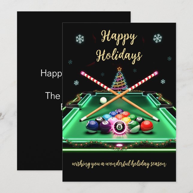 Holiday Billiard player Christmas Cards (Front/Back)