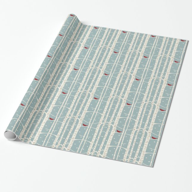Holiday birch trees wrapping paper (Unrolled)
