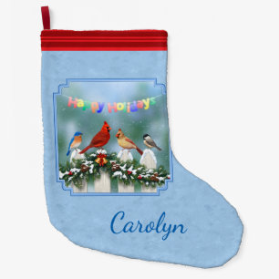 Holiday Birds & Christmas Garland Large Christmas Stocking
