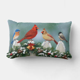 Holiday Birds & Christmas Garland Lumbar Cushion