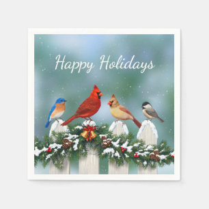 Holiday Birds & Christmas Garland Napkin