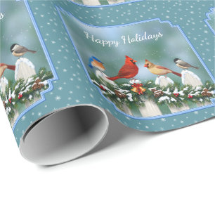 Holiday Birds & Christmas Garland Wrapping Paper