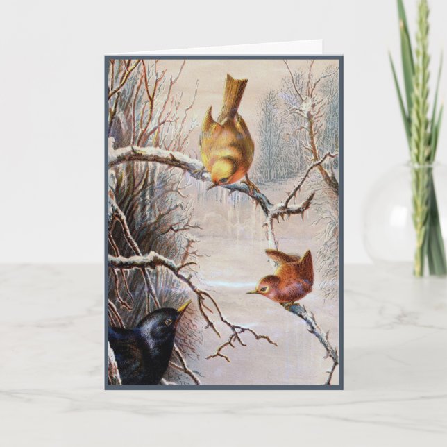 Holiday Birds Victorian Christmas Card (Front)