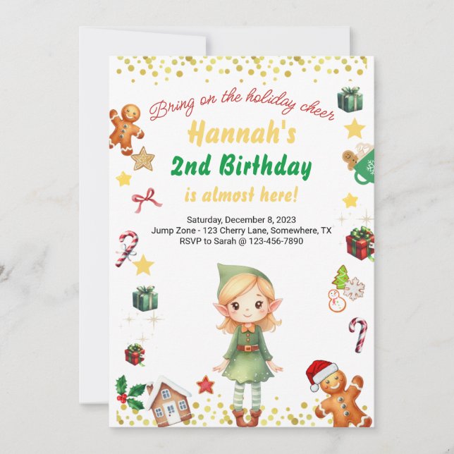Holiday Birthday Girl Winter Elf Christmas Invitation (Front)