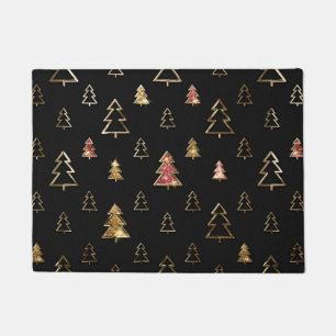 Holiday Black and Gold Faux Metal Christmas Trees Doormat