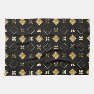 Holiday Black and Gold Metal Christmas Geometric Tea Towel