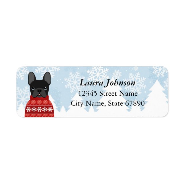 Holiday Black French Bulldog Address Labels (Front)