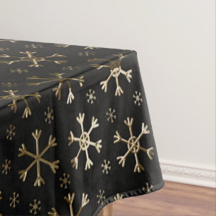Holiday Black & Gold Metal Christmas Snowflakes Tablecloth