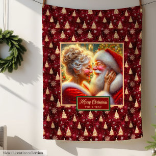 Holiday Blanket Cosy Burgundy Gold Christmas Santa