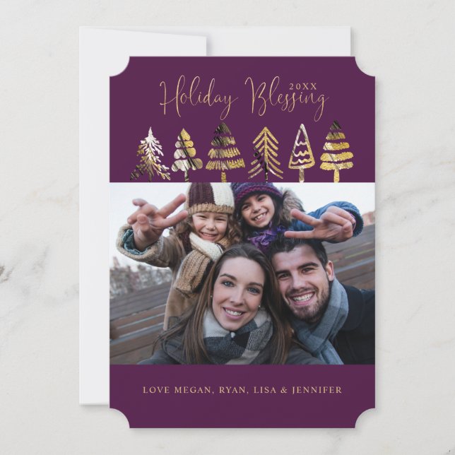 Holiday Blessing | Purple Gold & Black Trees Photo (Front)