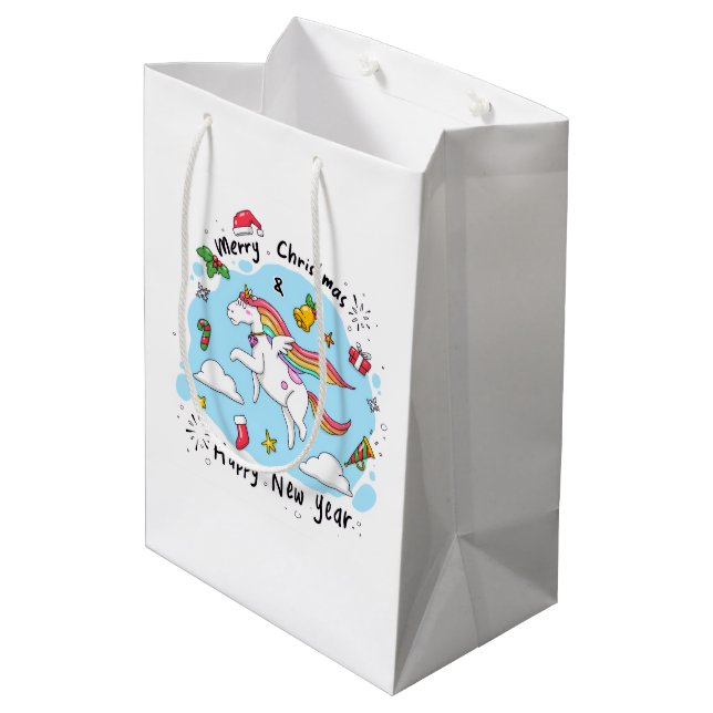 Holiday Blessings Unicorn Christmas Gift Bags (Back Angled)