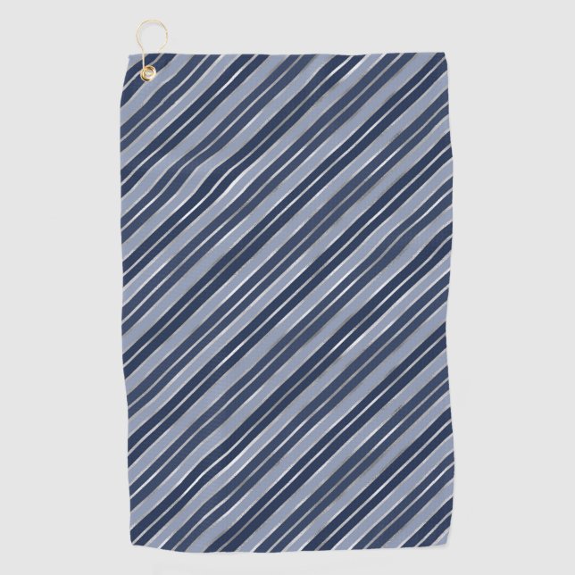 Holiday Blue and Silver Foil Christmas Stripes Golf Towel (Front)
