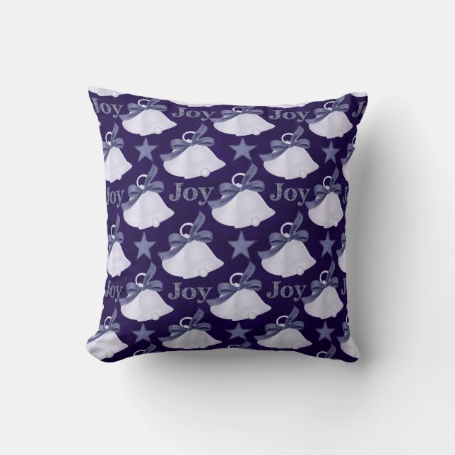 Holiday Blue Bells Design 5 Throw Pillow (Front)