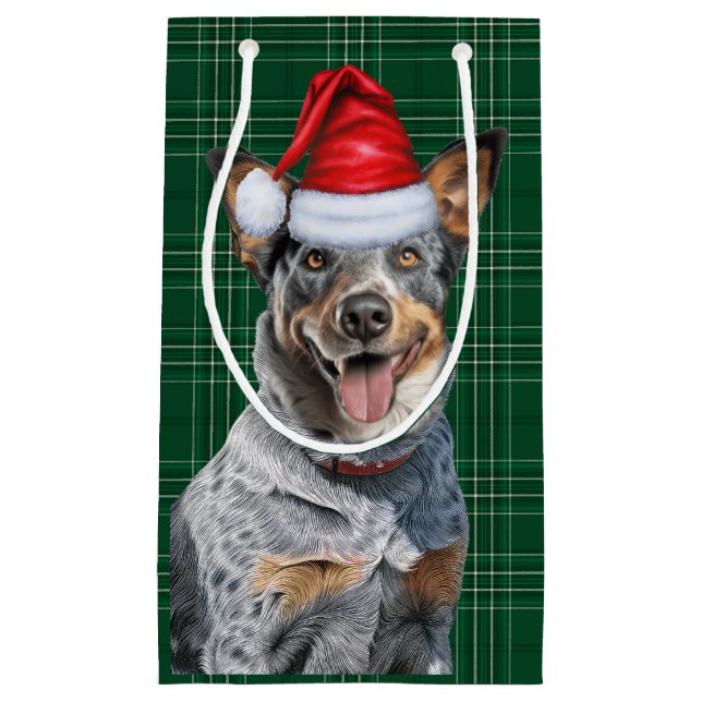 Holiday Blue Heele Festive Holiday Plaid Christmas Small Gift Bag (Front)