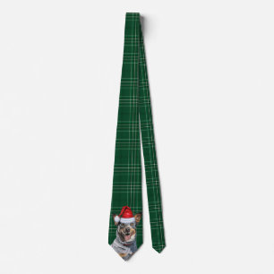 Holiday Blue Heeler Dog Green Plaid Christmas Tie
