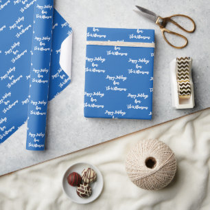 Holiday Blue Personalised Name Script Calligraphy Wrapping Paper