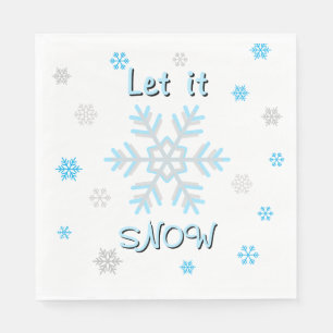 Holiday Blue Silver Snowflakes Let it Snow Napkin