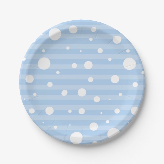 Holiday Blue Snow & Stripes Polka Dot Plates (Front)