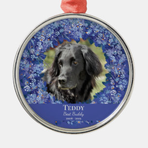 Holiday Blue Wreath Pet Memorial Metal Ornament