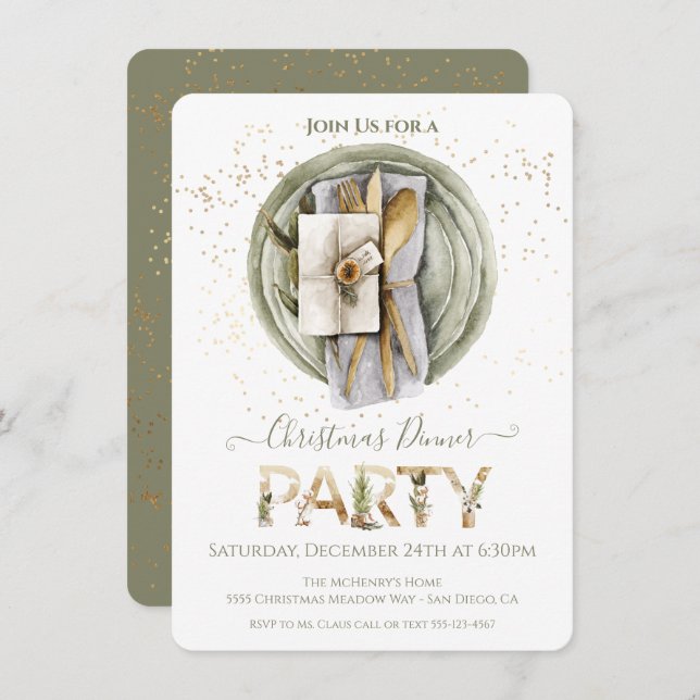 Holiday Boho Christmas Dinner Party Invitation (Front/Back)