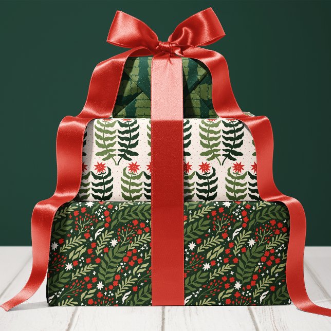 Holiday Botanical and Christmas Tree Wrapping Paper Sheet (Creator Uploaded)