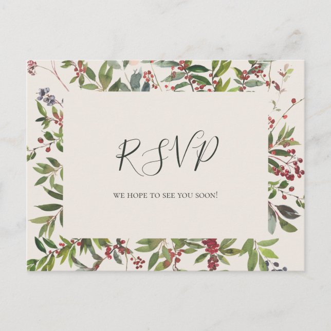Holiday Botanical | Champagne Menu Choice RSVP Postcard (Front)