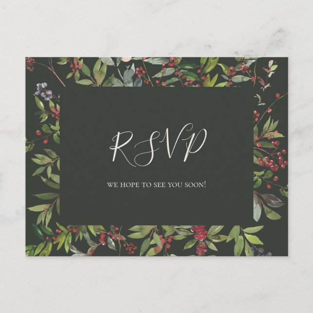 Holiday Botanical | Dark Green Menu Choice RSVP Postcard (Front)