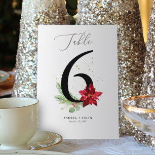 Holiday Botanical + Gold Watercolor Table Number 6