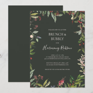 Holiday Botanical Green Brunch and Bubbly Shower Invitation